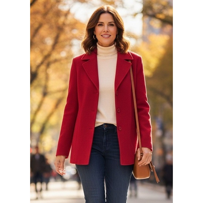 Talbots Blazer Jacket Womens Red Boiled Wool Button Front Heavy Work Career Sz 2